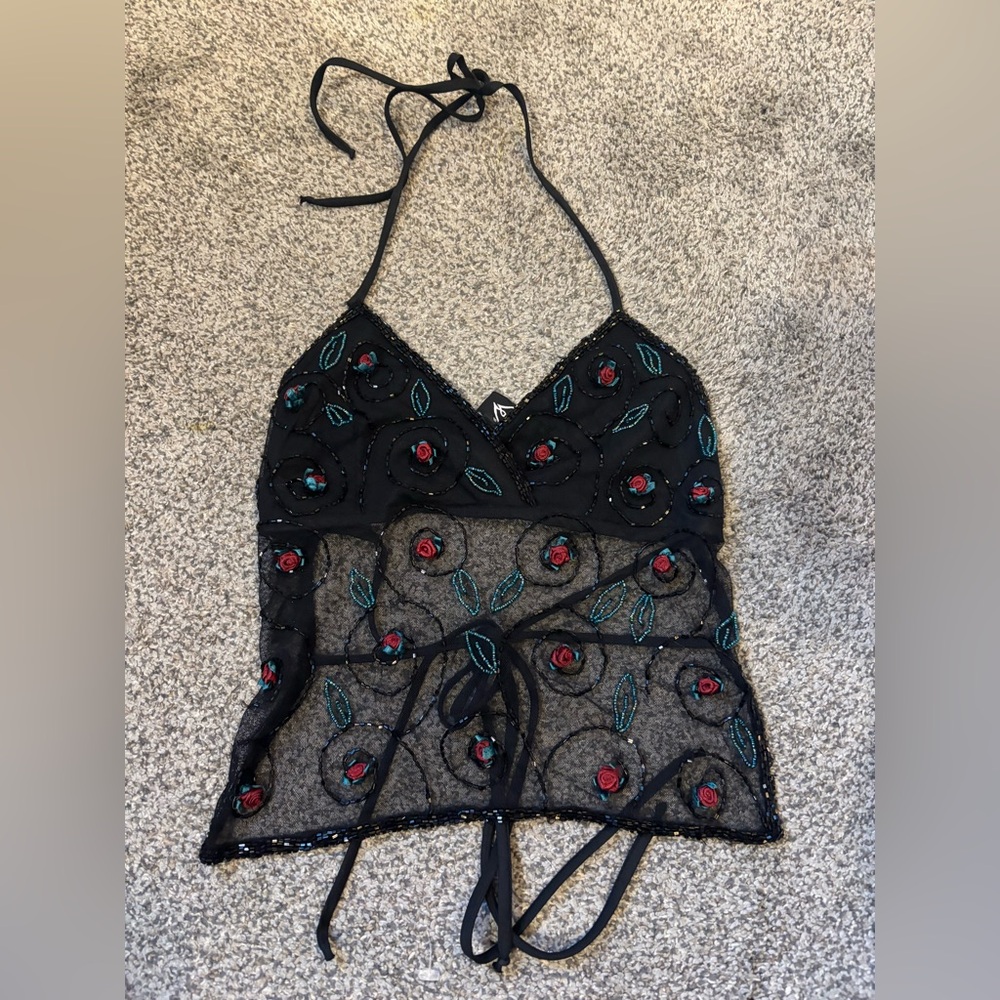 Backless Beaded Halter Top - image 1